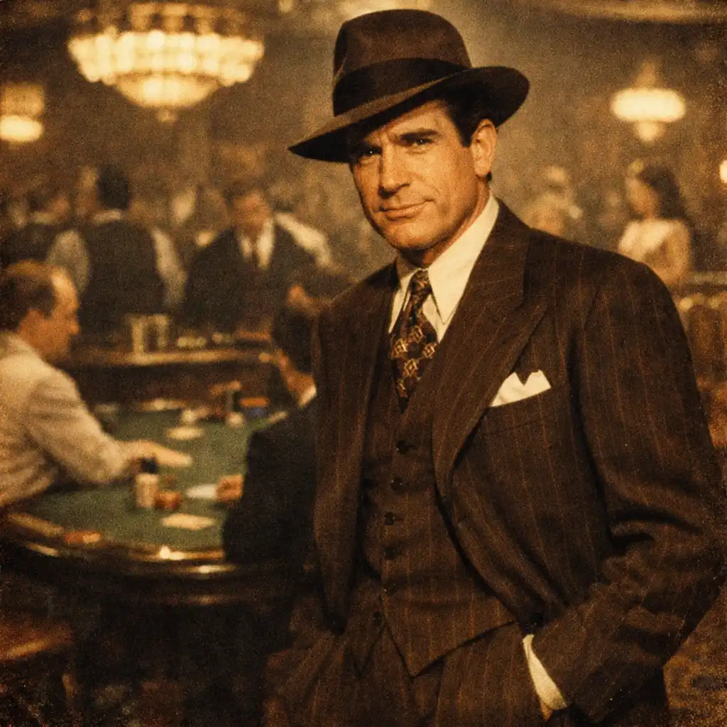 Kadr z filmu Bugsy: Warren Beatty w kasynie