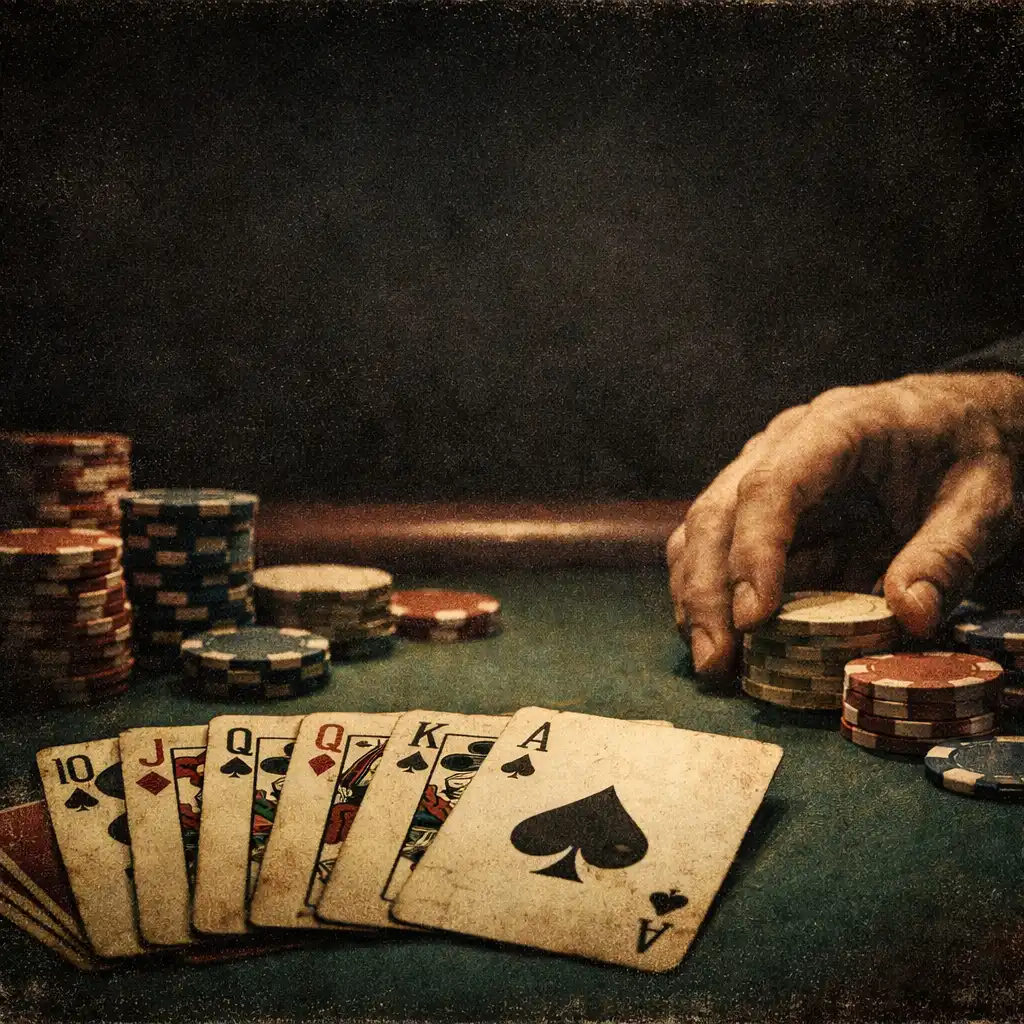 Zbliżenie na stół pokerowy z kartami i żetonami